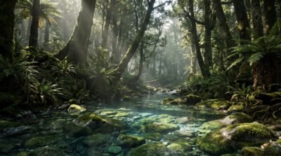 Emerald Forest Stream Wallpaper